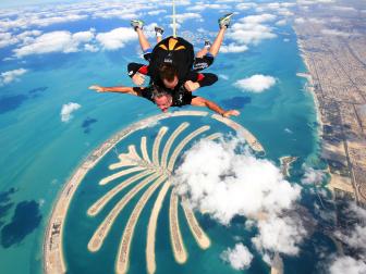 skydiving, outdoors, adventure, palm jumeirah, dubai, united arab emirates
